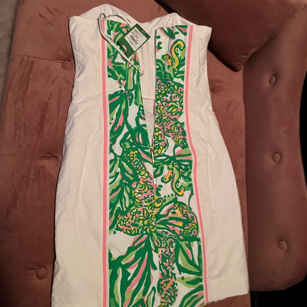 Lilly Pulitzer White Dress with Green and Pink Accents